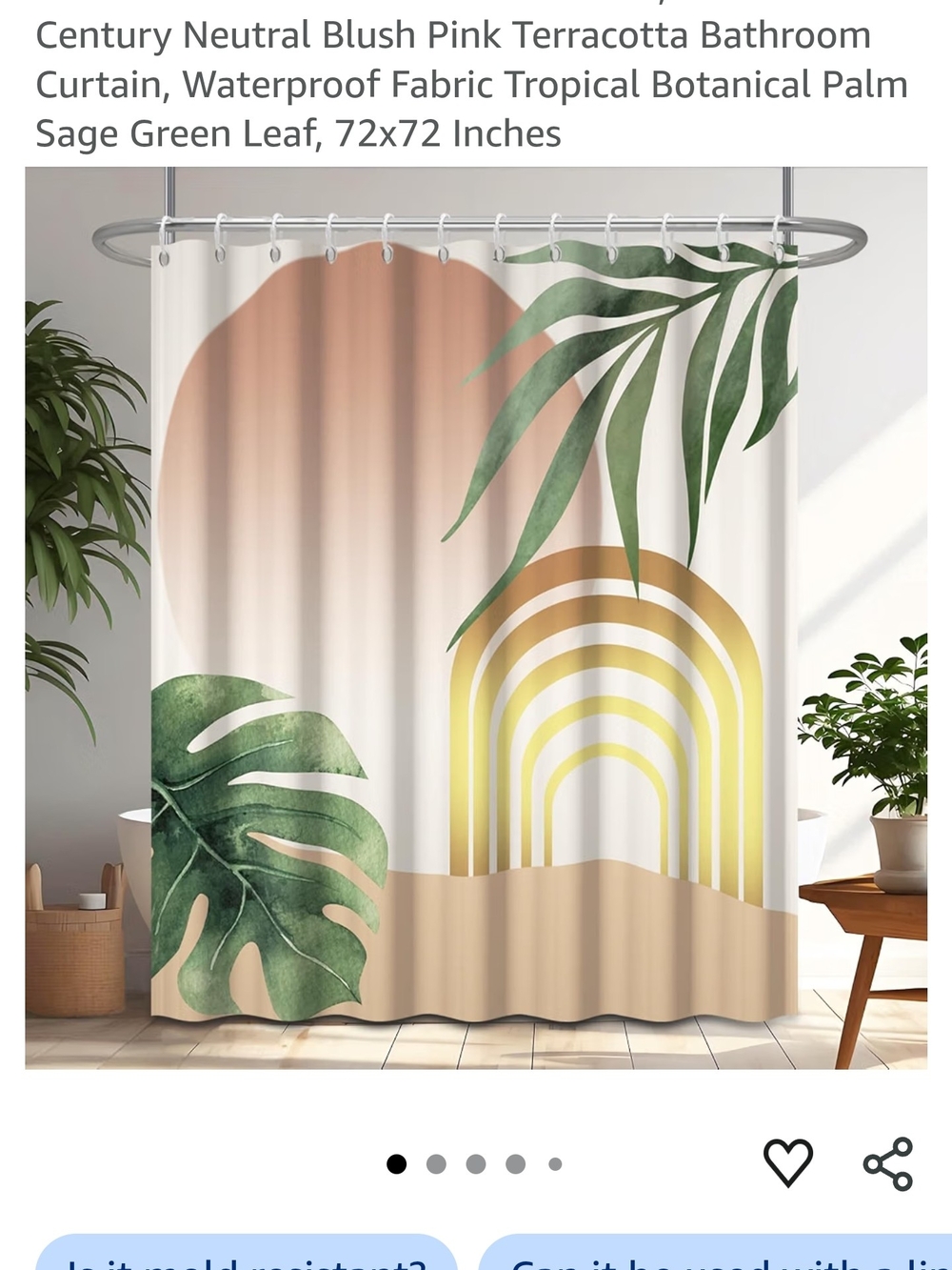 Neutral Blush Pink & Sage Green Tropical Bathroom Shower Curtain